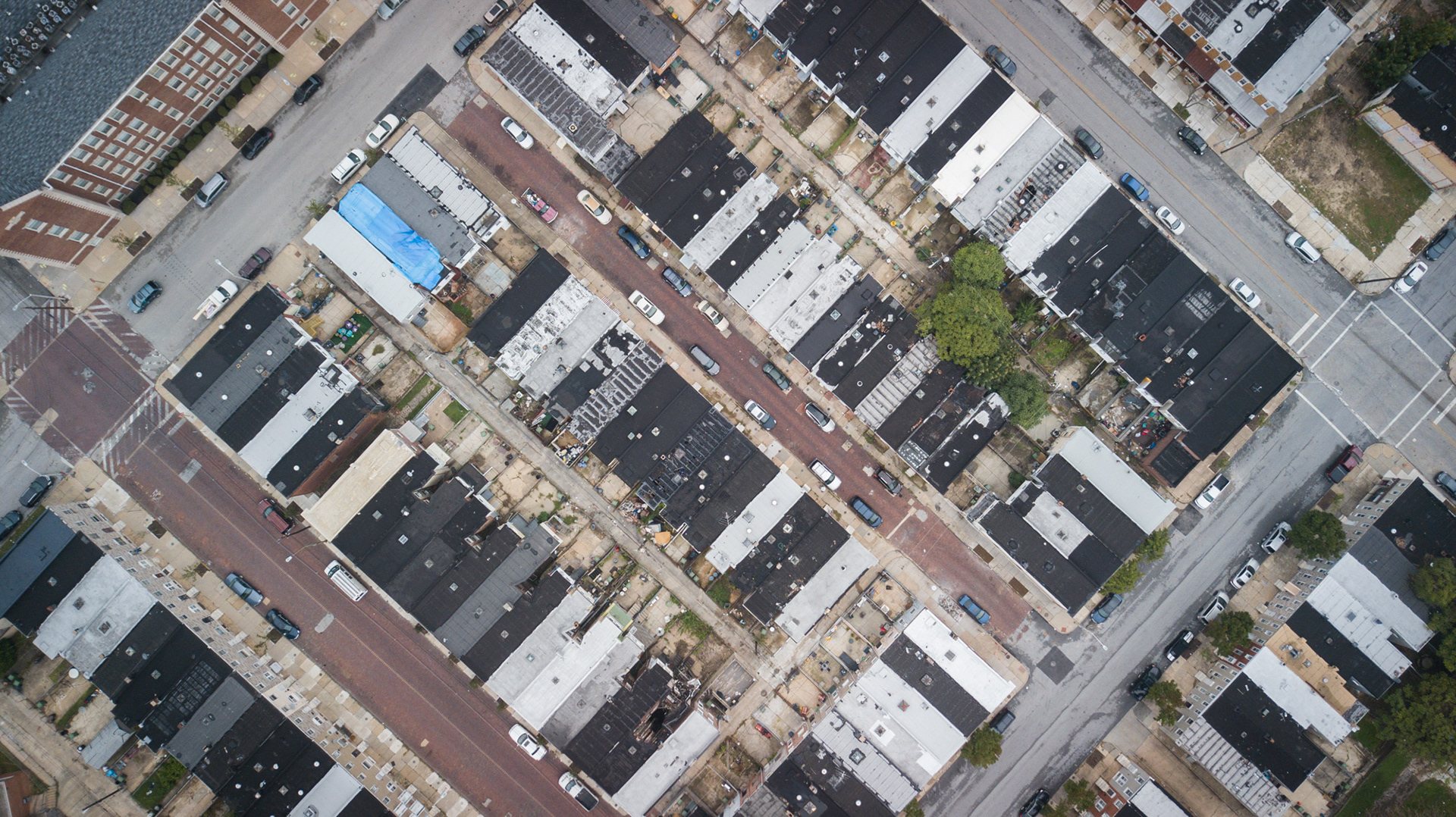 Row homes from above in East Baltimore.