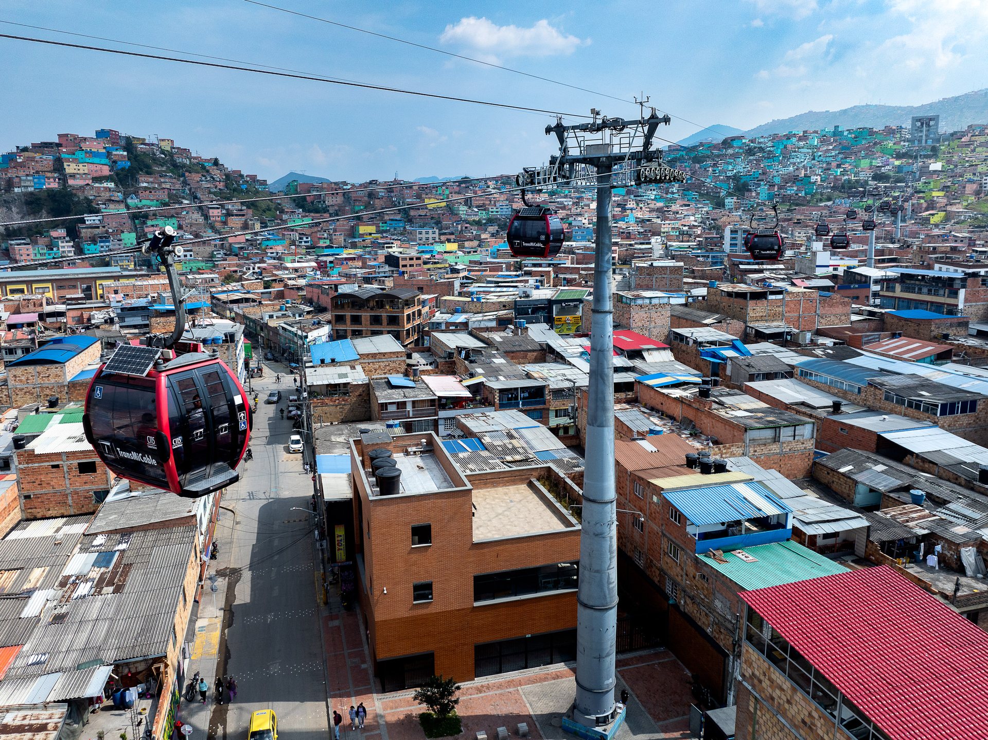 The cable car to the top of Ciudad Bolivar is a popular innovation in public transport, made famous in Colombia, that has spread all over