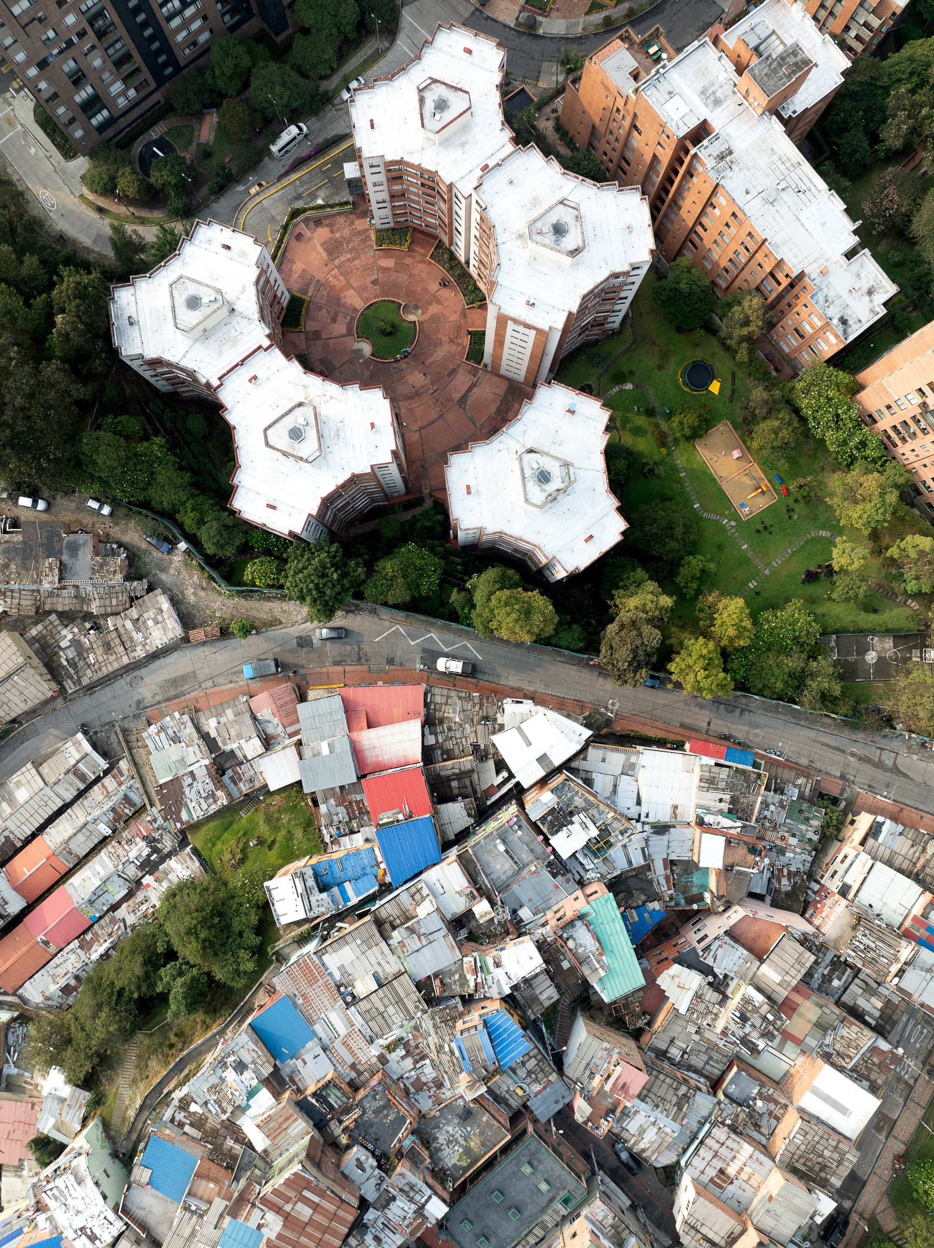 Aerial photograph of inequality in Bogotá, Colombia by Johnny Miller