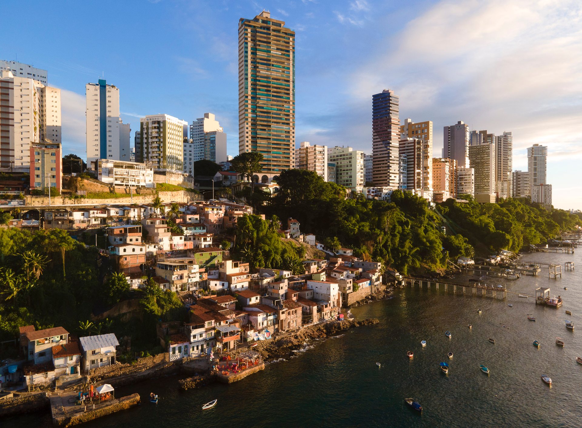 Fishing colony overshadowed by high-rise condos in Salvador, Brazil.