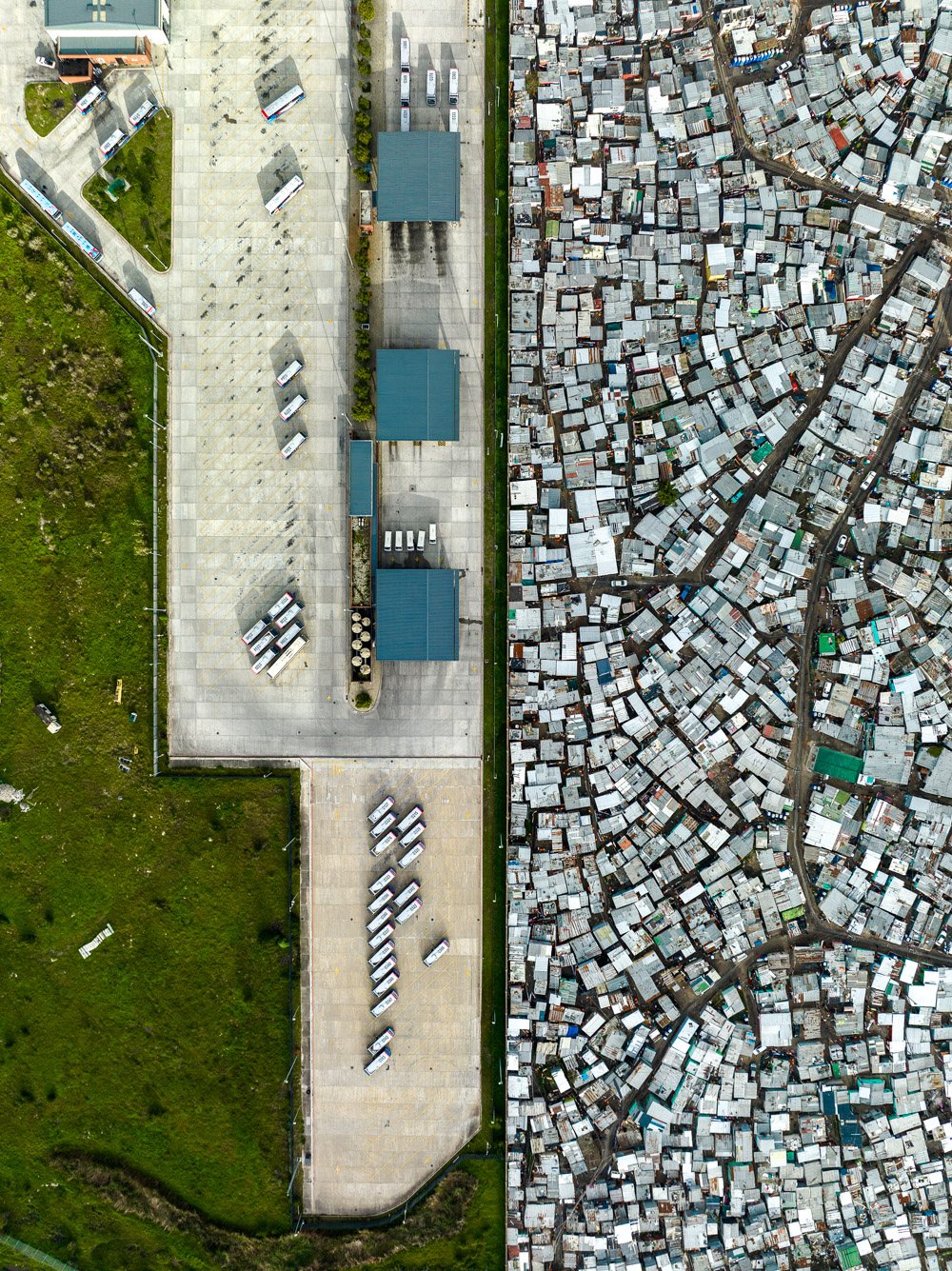Shacks and the MyCiti bus yard along the N7 north of Cape Town.