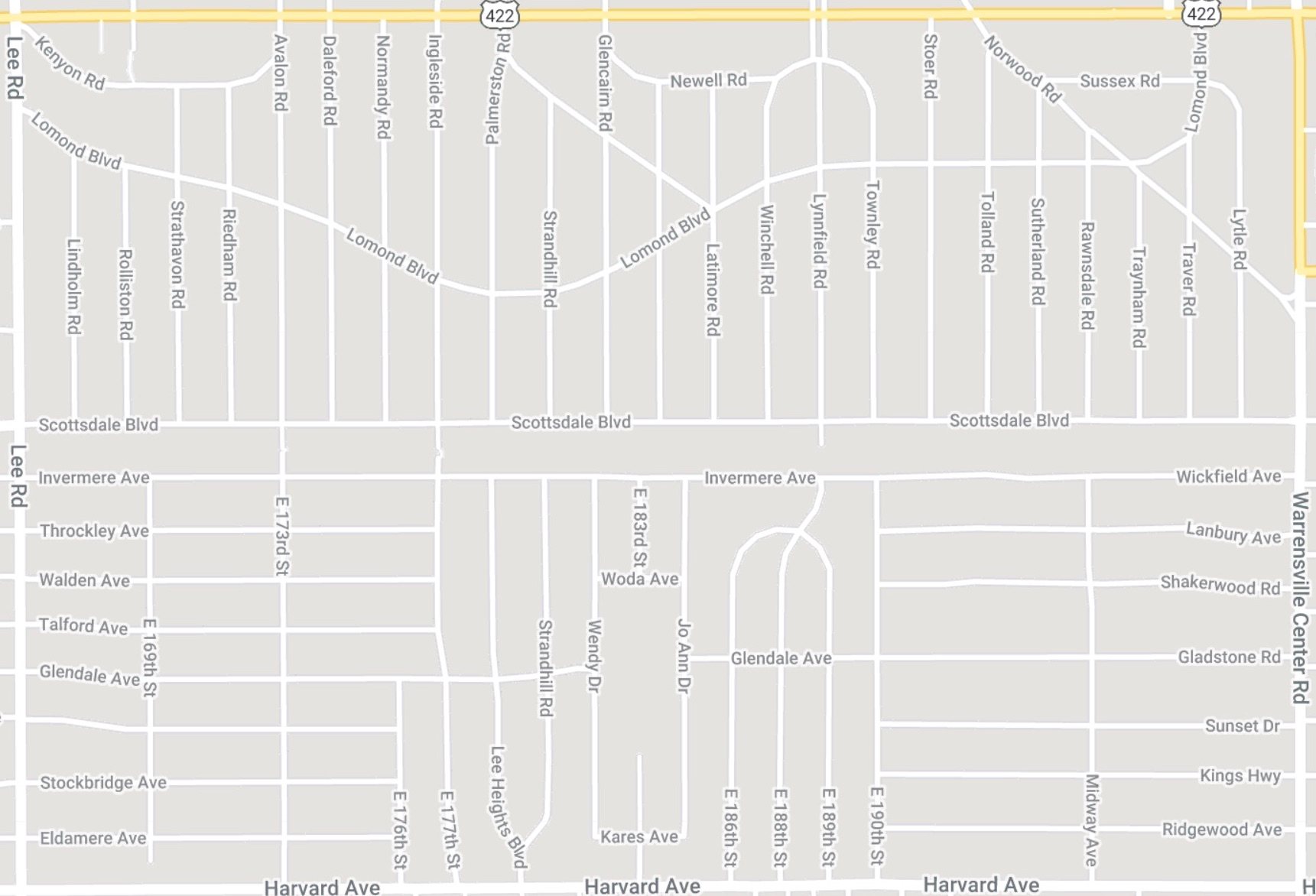 The Google map of the area shows the divide between the two neighborhoods.