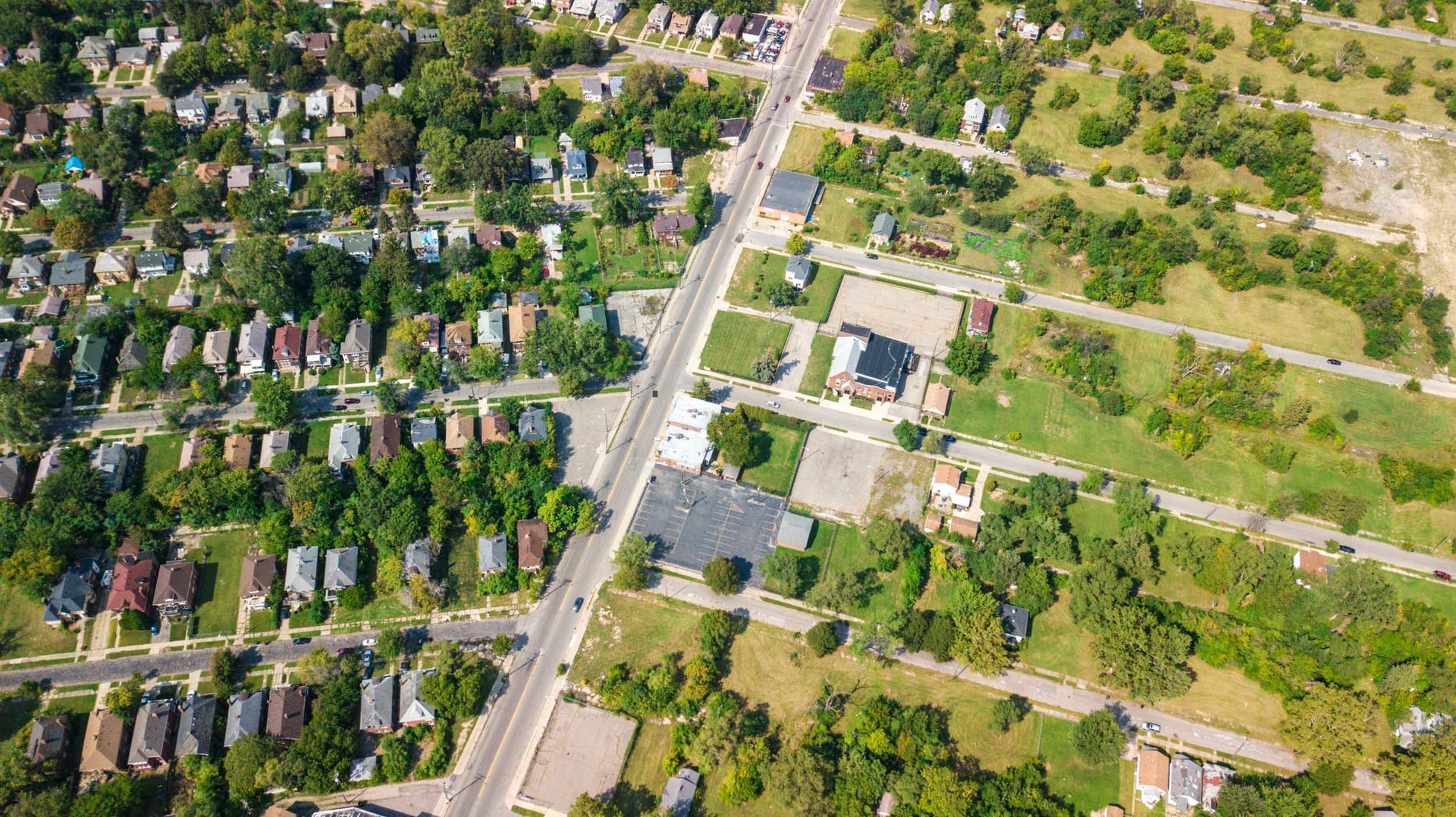 Some neighborhoods, like this one near Highland Park, are totally decimated by the flight from the city during a long period of decline.