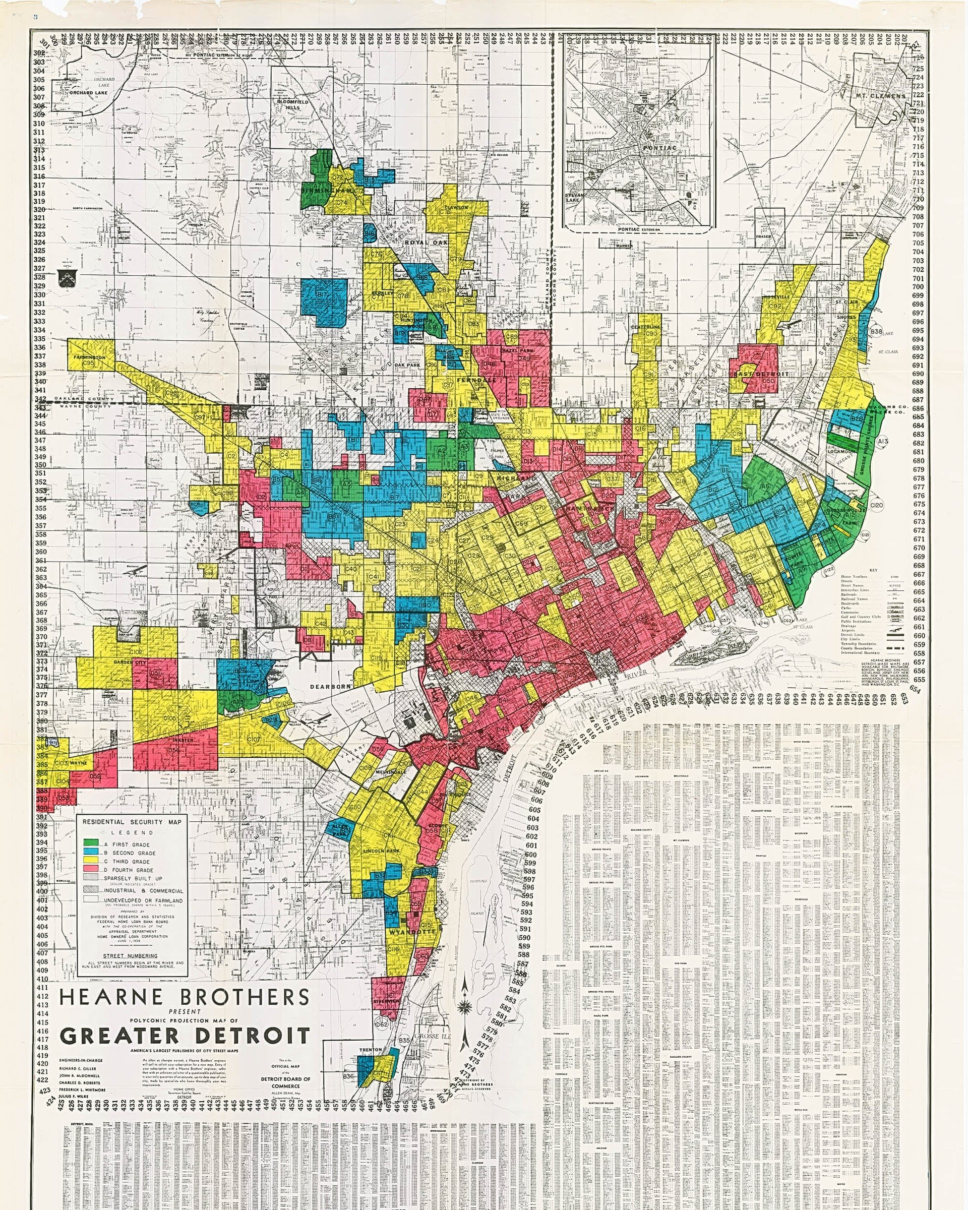 The original HOLC (Home Owner's Loan Corporation) redlining map of Detroit.