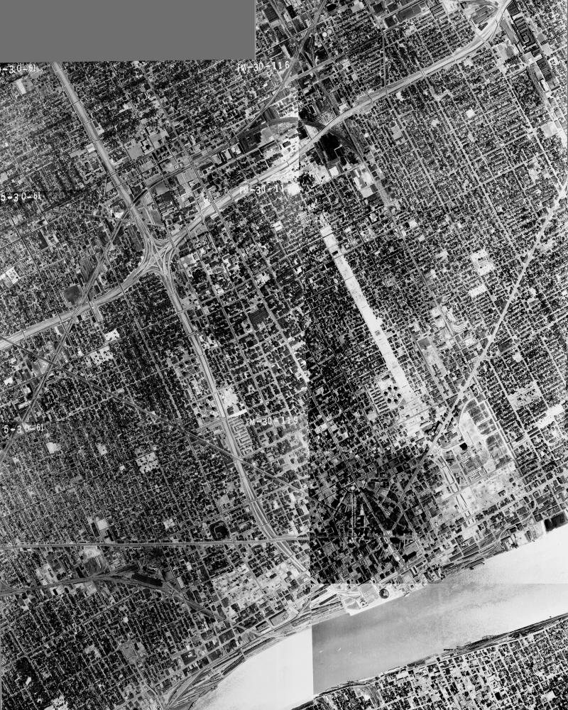 A series of aerial images I compiled from Wayne State University (possibly for the first time), showing the extent of the interstate