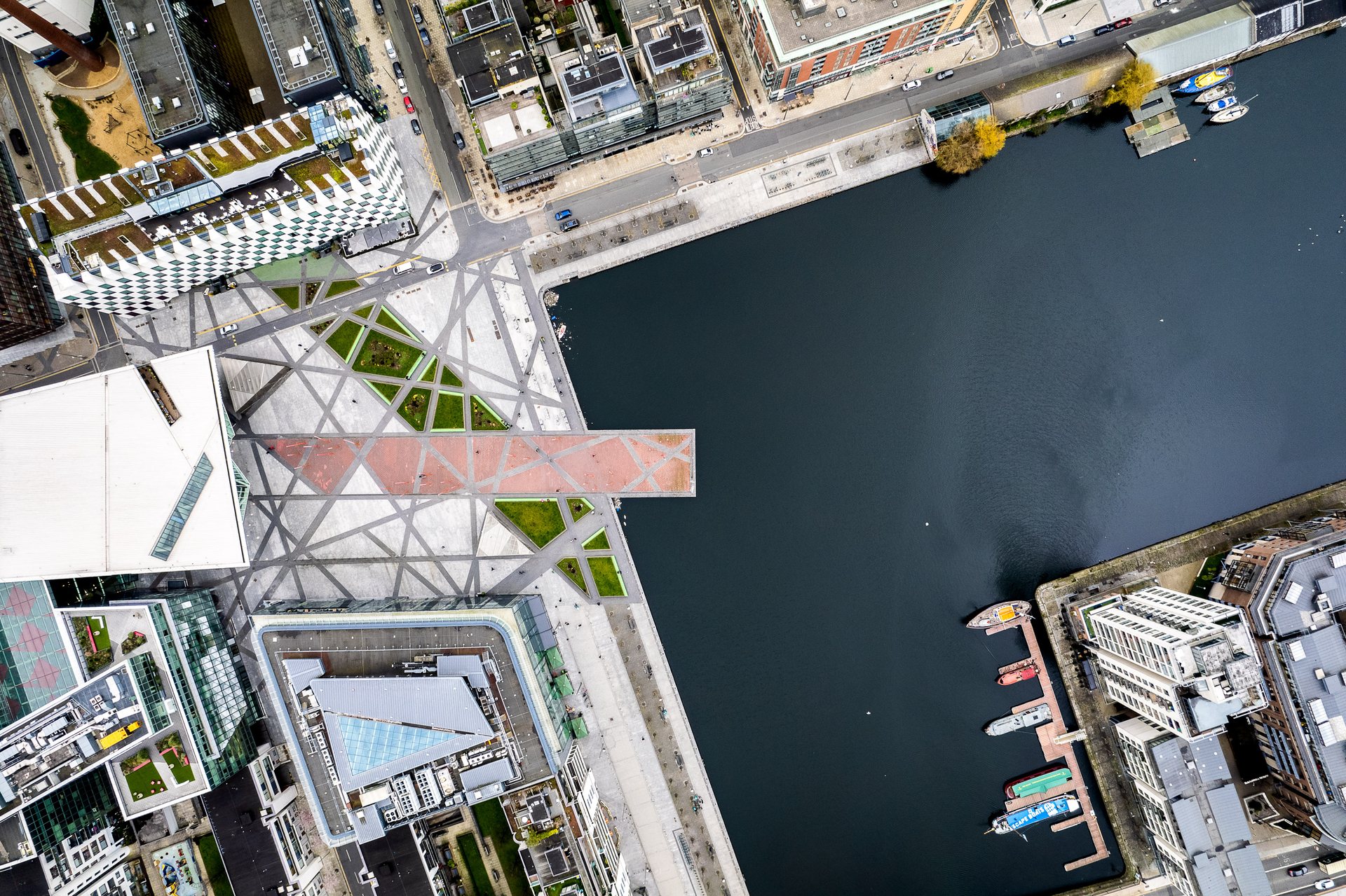 The docklands, home to many US multinational corporations.
