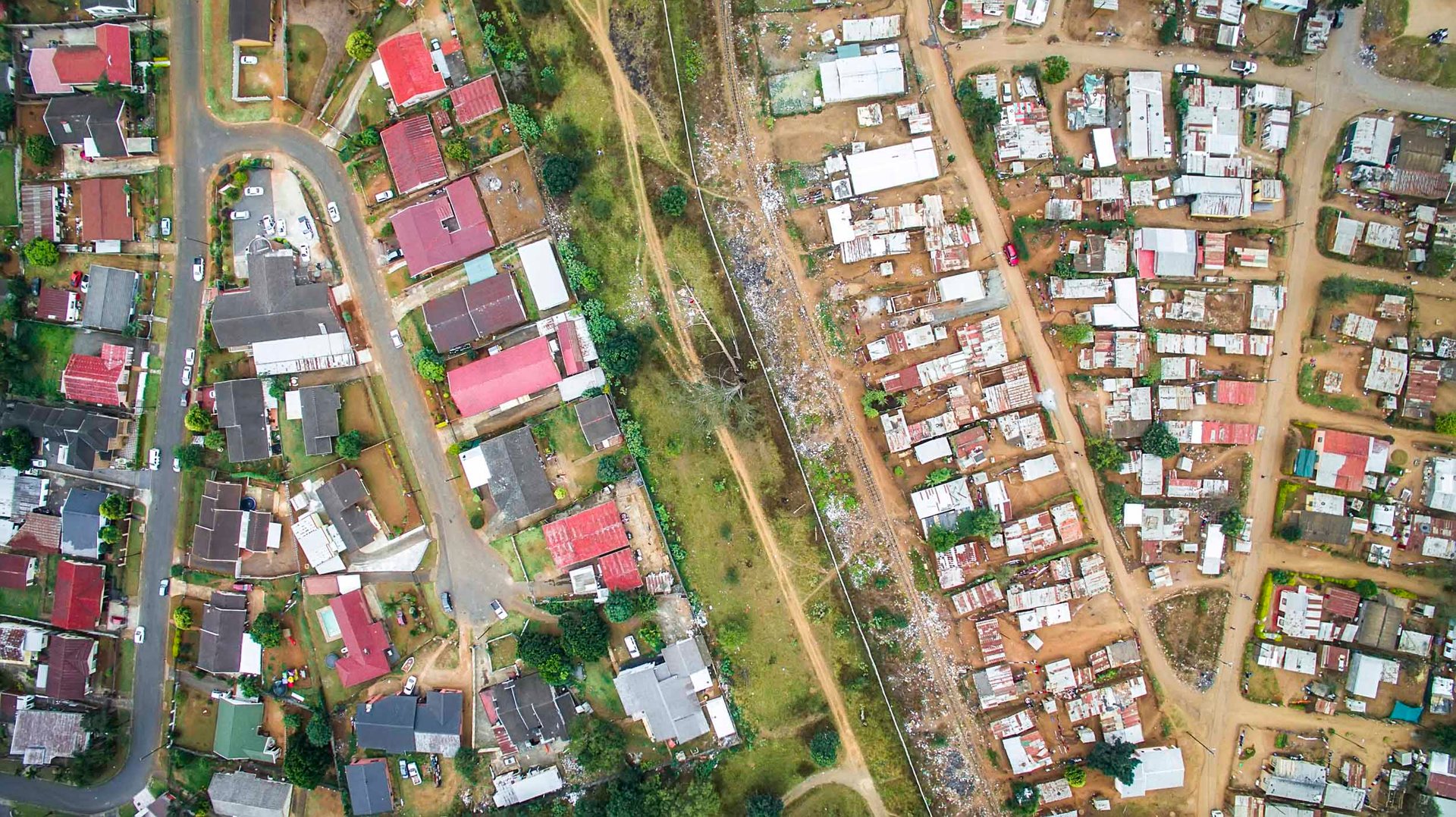 Rail lines separate communities in Pietermaritzburg, a town near Durban on the way to Johannesburg.