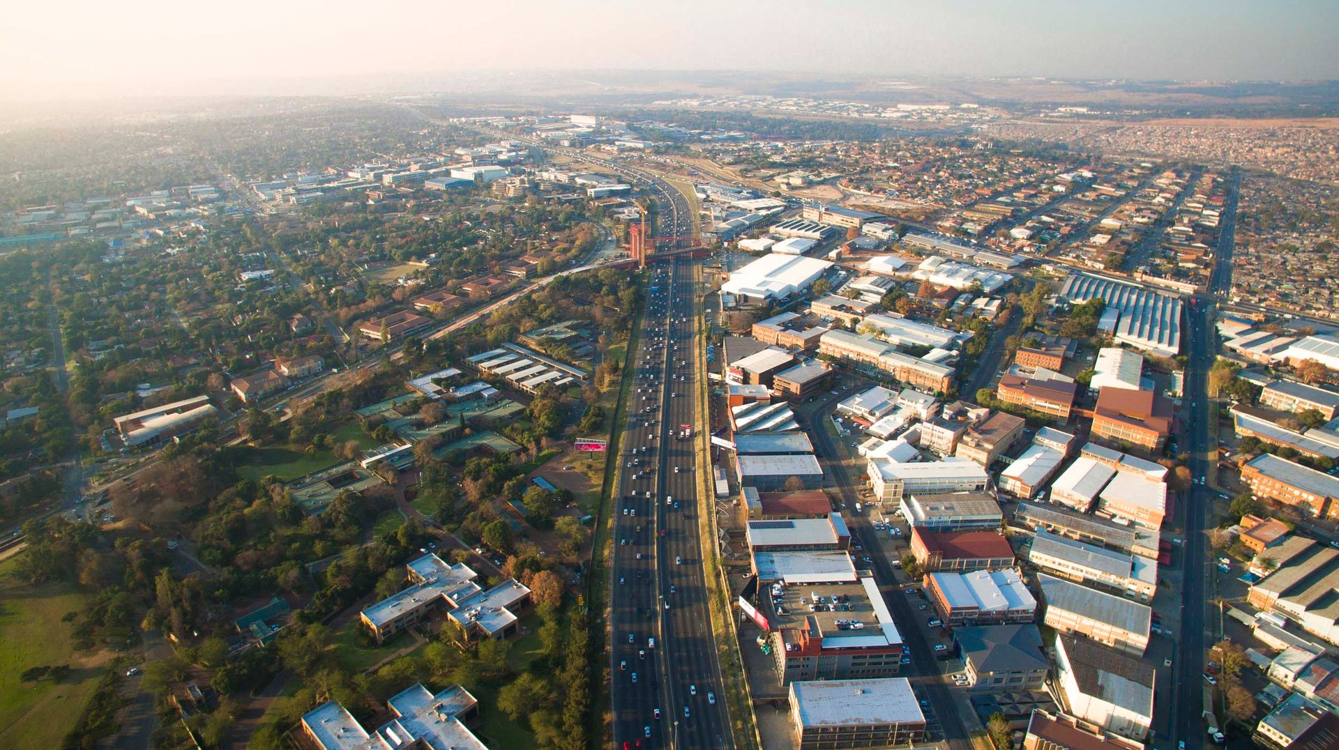 The M1 highway bisecting Alexandra from the wealthy enclave of Sandton, in Johannesburg, South Africa.