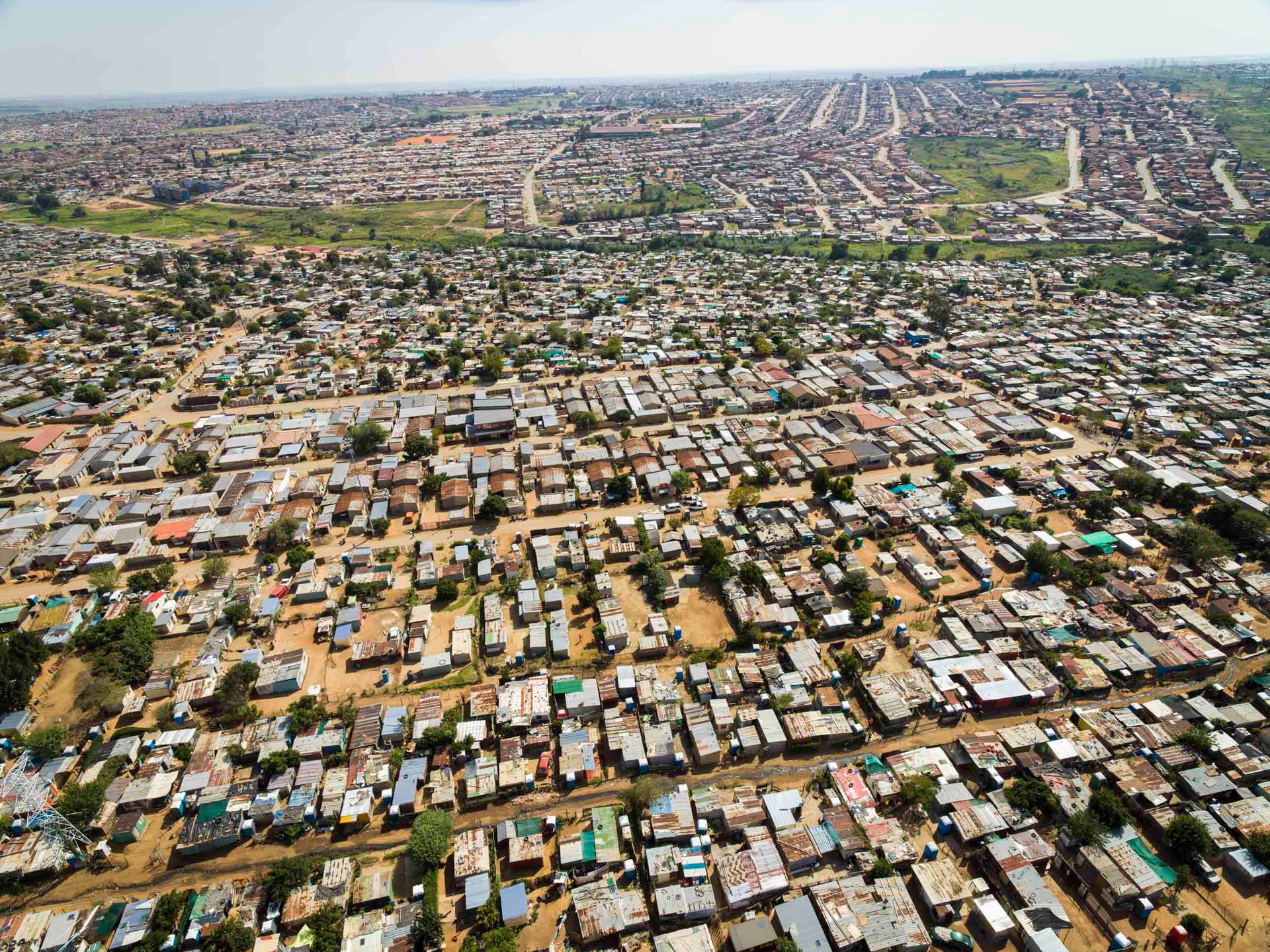 An endless sea of shacks and homes in Tembisa, near Johannesburg, South Africa.