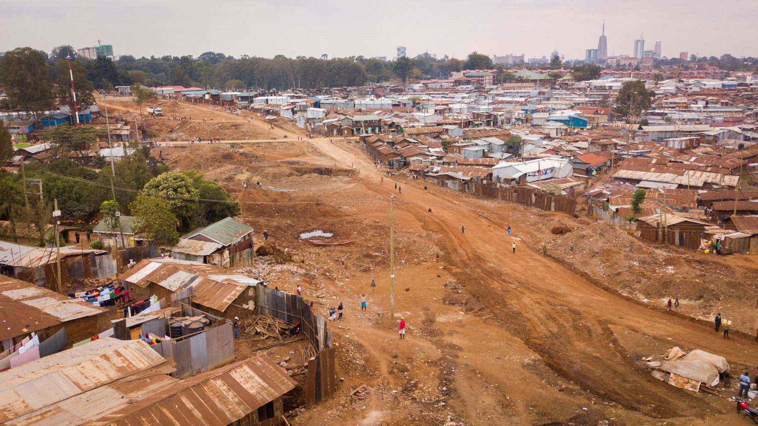 Bulldozed road in Kibera slum.