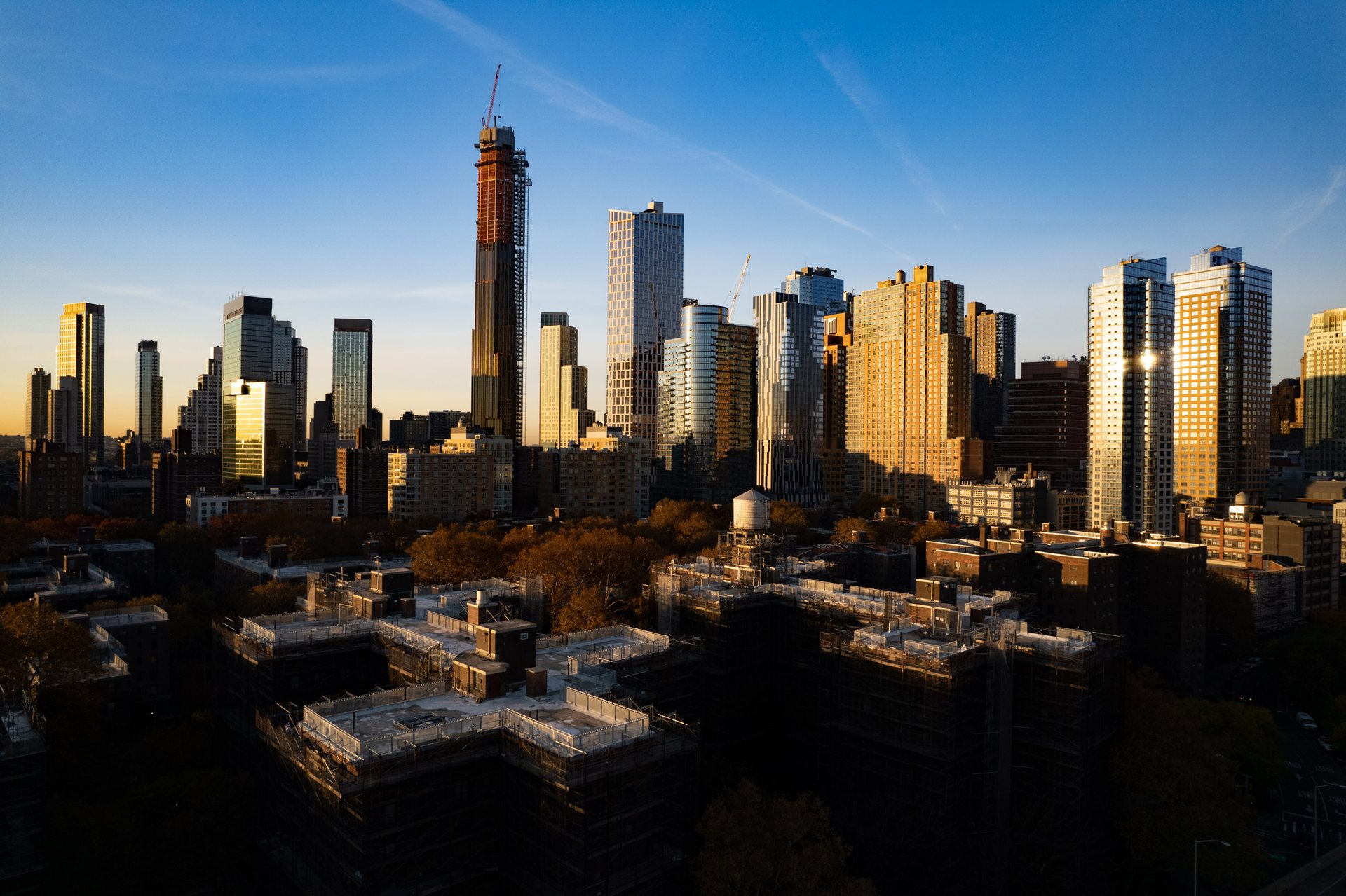 Glittering apartment buildings and public housing in downtown Brooklyn.