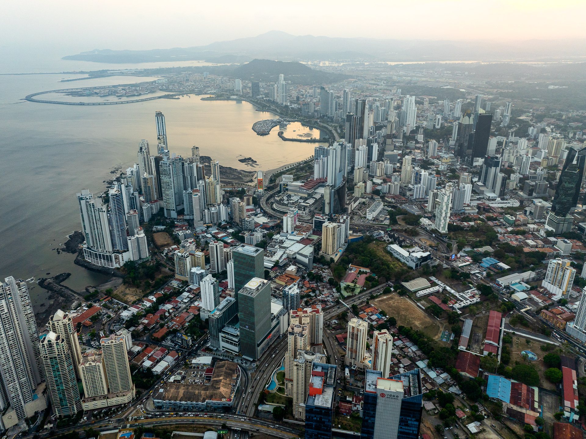 Panama City, with the canal in the background.