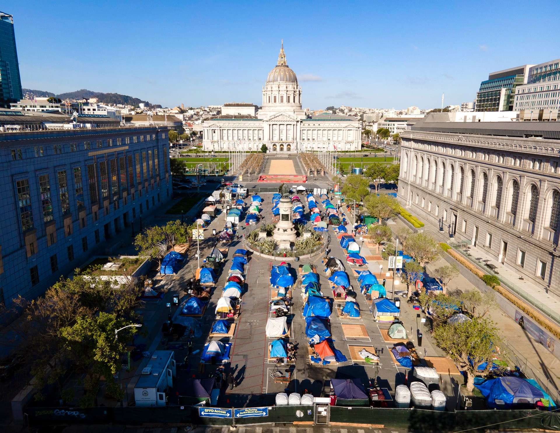 The Safe Sleeping Village on Fulton St, just in front of City Hall in San Francisco, is a damning indictment of one of the USA's most wealthy cities.