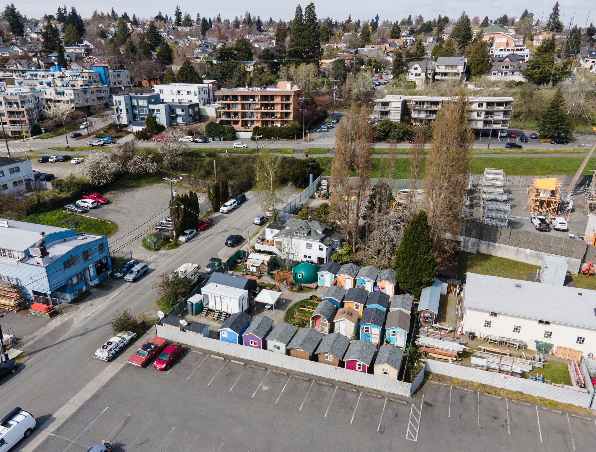 A "tiny home" village on Lake Union, this one near downtown Seattle.