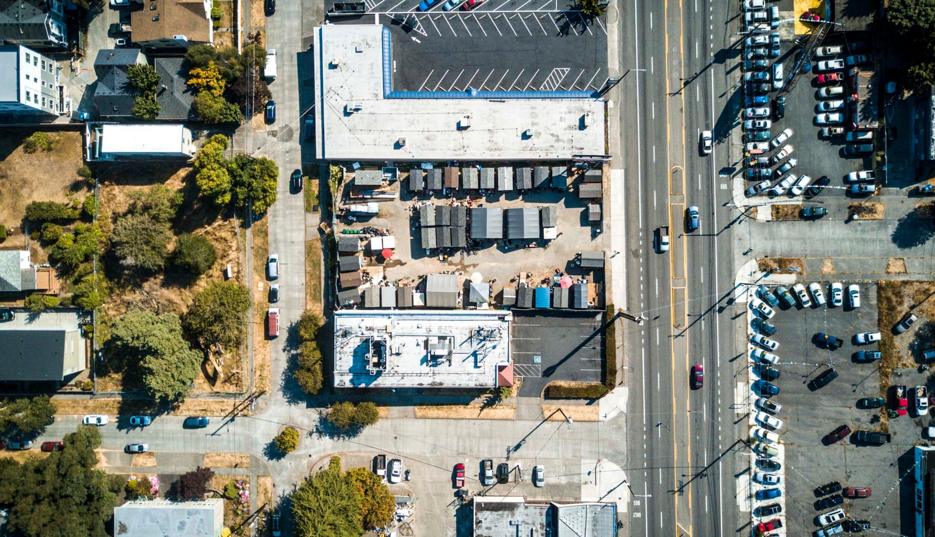 Oftentimes, "tiny home" villages aren't easily visible from the street, like this one along Highway 99 in North Seattle.